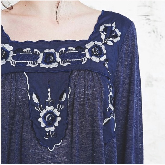 Free People Top Womens Small Bed Of Roses Embroidery Floral Sheer Boho Whimsical - Picture 2 of 10